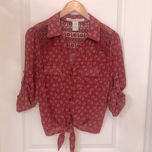 Boho sheer print and crochet blouse